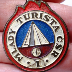 I.442 INSIGNA CEHOSLOVACIA PIONIERI TURISM MLADY TURISTA CSR I h30mm