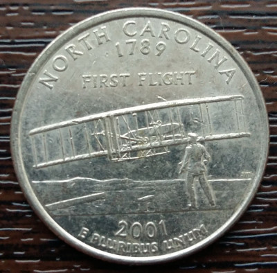 (M2201) MONEDA SUA - QUARTER DOLLAR 2001, LIT. D - NORTH CAROLINA foto