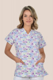 Bluza Medicala Dama Cu Inimioare Mov Poplin 140g Bambina - 2XL