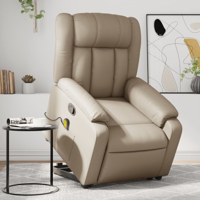 vidaXL Fotoliu de masaj rabatabil vertical cappuccino piele ecologică