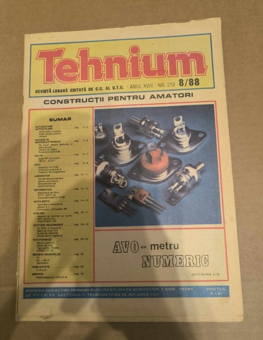 Revista Tehnium Nr 8 - ( 213 ) - anul 1988 - AVO-metru numeric