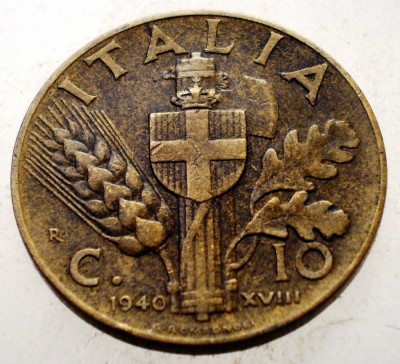 1.619 ITALIA WWII VITTORIO EMANUELE III 10 CENTESIMI 1940 R foto