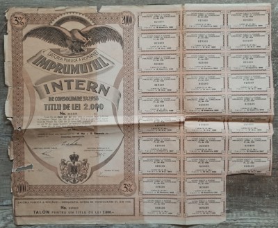 Imprumutul Intern de Consolidare 1935, titlul de 2000 lei foto