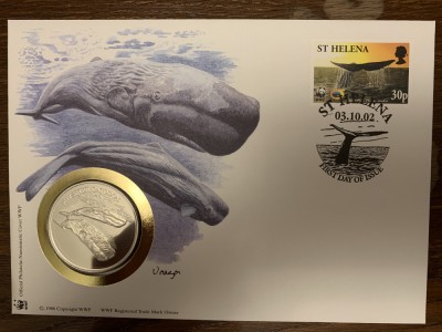 st. Helena - casalot - FDC cu medalie, fauna wwf foto