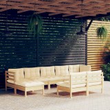 vidaXL Set mobilier grădină cu perne, 9 piese, crem, lemn de pin 3097103
