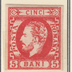 ROMANIA 1871 LP 30 REGELE CAROL I CU BARBA 5 BANI ROSU T4 GUMA ORIGINALA