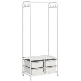 HOMCOM Suport Cuier cu Rafturi pentru Pantofi și 4 Coșuri, Cuier Intrare din Oțel și Plastic, 8 Agățători, 63x37x153 cm, Alb | Aosom Romania