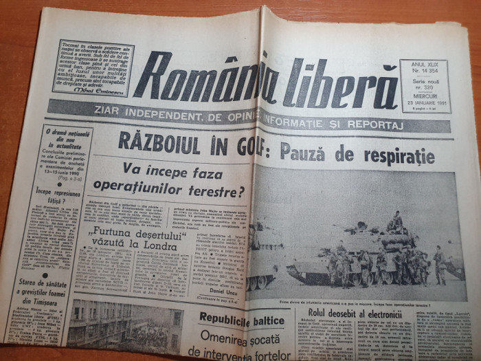 ziarul romania libera 23 ianuarie 1991
