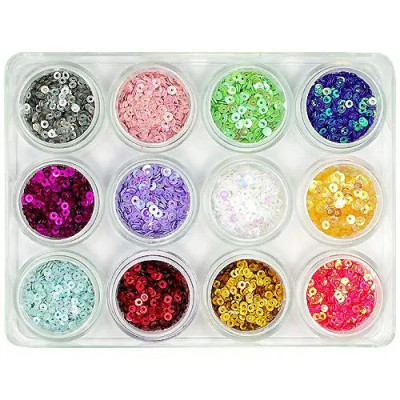 Kit mixt nail art, 12 buc - paiete rotunde 5g foto