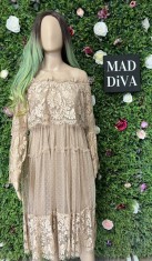 Rochie Bej din Dantela cu Maneca Lunga foto