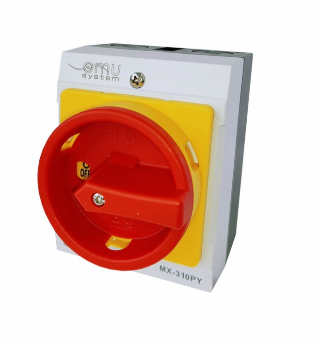 Intrerupator 10A 4kw 0-1 ON-OFF 3 poli 400V AC IP65 industrial aplicat casetat blocabil 3x10A