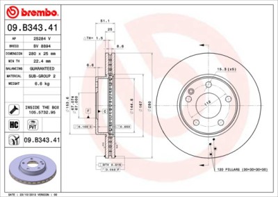 BREMBO 09.B343.41 PRIME LINE - UV Coated Disc frana foto