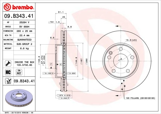 BREMBO 09.B343.41 PRIME LINE - UV Coated Disc frana