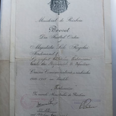 Brevet pt Crucea Comemorativa 1916 - 1918 WW1 cu bareta rara TURTUCAIA .