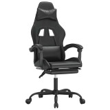 Cumpara ieftin Scaun de gaming pivotant/suport picioare negru piele ecologica