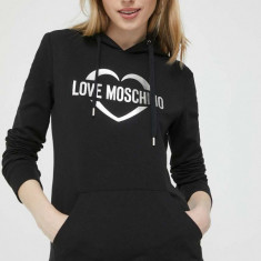 Love Moschino bluza femei, culoarea negru, cu glugă, cu imprimeu