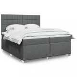 vidaXL Pat box spring cu saltea, gri &icirc;nchis, 200x200 cm, textil