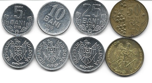 Moldova lot 4 monede: 5, 10, 25, 50 bani