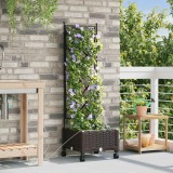 Cumpara ieftin Ghiveci de gradina cu irigatie si roti Maro 40 x 40 x 132 cm PP