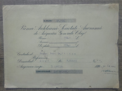 Plic Prima Ardeleana, Societate Anonima de Asigurari Generale Cluj, 1928 foto