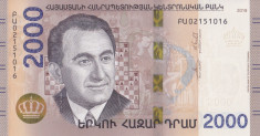 Bancnota Armenia 2.000 Dram 2018 - PNew UNC ( bancnota hibrid - SERIE NOUA ) foto