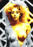 Showgirl - Pictura pop art erotic, Elizabeth Berkley, tempera pe carton special, arta erotica 25 x 35 cm, certificat de autenticitate