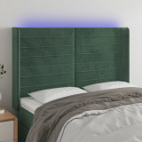 VidaXL Tăblie de pat cu LED, verde &icirc;nchis, 147x16x118/128 cm, catifea