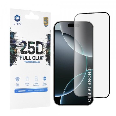 Folie de protectie Ecran Lito pentru Apple iPhone 17 / 16 Pro, Sticla Securizata, Full Glue, 2.5D, Neagra foto