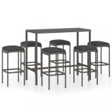 VidaXL Set mobilier bar de grădină cu perne, 7 piese, gri, poliratan