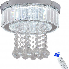 Candelabru de cristal cu LED cu telecomanda pentru iluminat modern in 3 trepte de intensitate, montare incastrata, aspect elegant, ideal pentru a deco