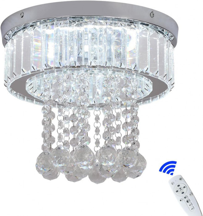 Candelabru de cristal cu LED cu telecomanda pentru iluminat modern in 3 trepte de intensitate, montare incastrata, aspect elegant, ideal pentru a deco