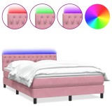 Cumpara ieftin Pat cu arcuri cu saltea si LED, roz, 160x210 cm, catifea
