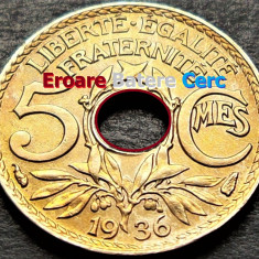 Moneda istorica 5 CENTIMES - FRANTA, anul 1936 *cod 368 = A.UNC + EROARE