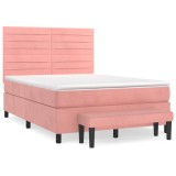 Cumpara ieftin Pat box spring cu saltea, roz, 140x200 cm, catifea