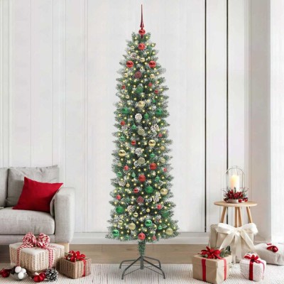vidaXL Copac Artificial Slăb de Crăciun cu 300 LED Verde și alb 240 cm 3395325 foto