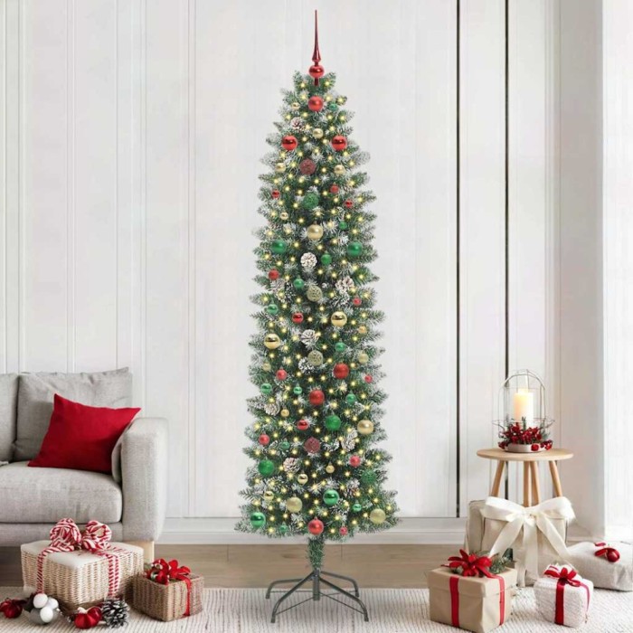 vidaXL Copac Artificial Slăb de Crăciun cu 300 LED Verde și alb 240 cm 3395325