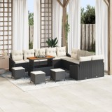 Set sofa grădină vidaXL 14 piese cu perne negru ratan poly acacia, Sofa grădină vidaXL 2 locuri cu perne negru ratan poly, Set dining grădină vidaXL 4