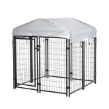 PawHut Chenar exterior cu acoperiș &icirc;ncuietoare pentru c&acirc;ine cadru din metal 120 x 120 x 138cm negru | Aosom Romania