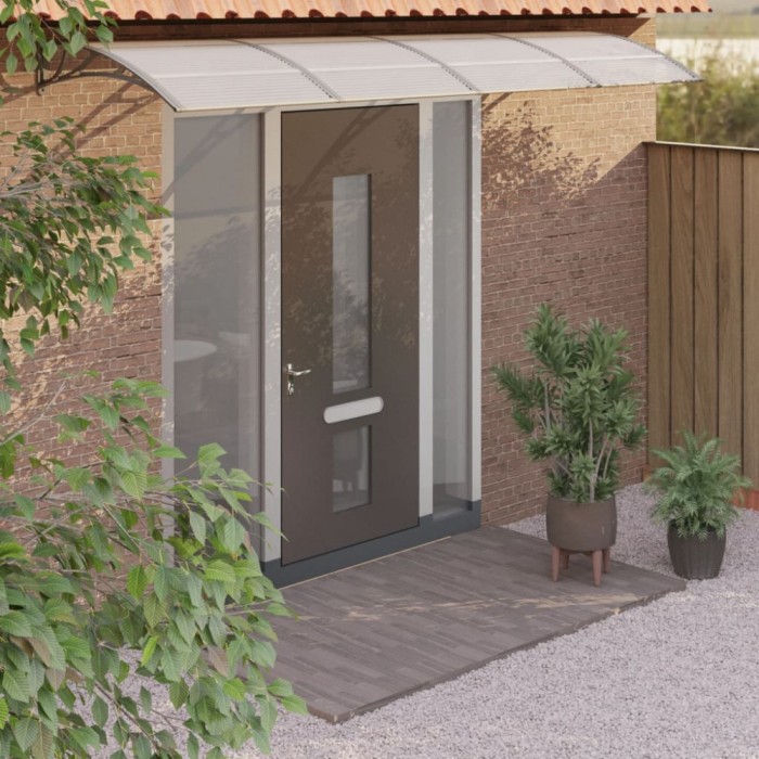 vidaXL Copertină de ușă, gri și transparent, 350x80 cm, policarbonat