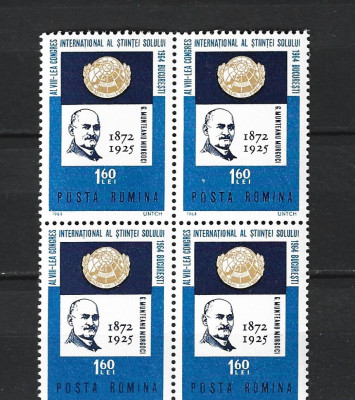 ROMANIA 1964-AL VIII-LEA CONGRES AL STIINTEI SOLULUI-BUCURESTI, BLOC, MNH-LP 579 foto