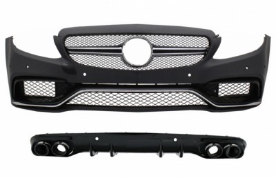 Bara Fata cu Grile si Difuzor Spate cu Ornamente Cromate Mercedes C-Class C205 A205 Coupe Cabiolet (2014-2019) C63 Design Performance AutoTuning foto