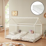 Pat copii Adina 140W cu saltea alb mat lacuit [en.casa] HausGarden Leisure, [en.casa]