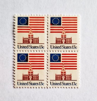 4 timbre SUA Statele Unite bloc de 4 val. MNH 1976 Steag Independence Hall foto