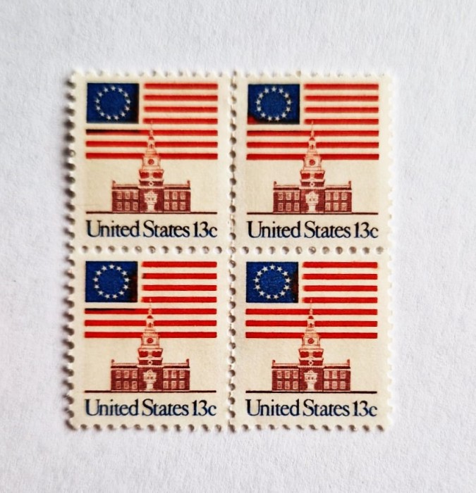 4 timbre SUA Statele Unite bloc de 4 val. MNH 1976 Steag Independence Hall