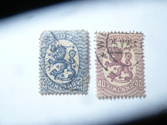 2 Timbre Finlanda 1917 , val.40f. si 2M stampilate