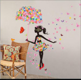 Sticker decorativ Umbrela din flori cu Fluturasi, 13STK