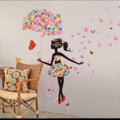 Sticker decorativ Umbrela din flori cu Fluturasi, 13STK