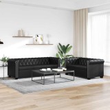 vidaXL Canapea Chesterfield cu 2 și 3 locuri, piele artificială, negru