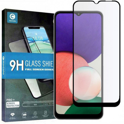 Folie Protectie Ecran Mocolo pentru Samsung Galaxy A22 5G, Sticla securizata, Full Face, Full Glue, Neagra foto