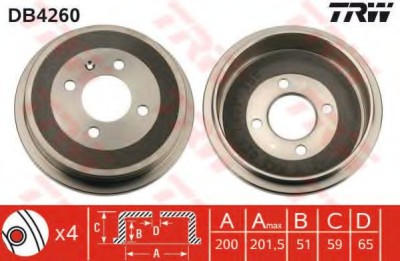 Tambur frana SEAT CORDOBA (6K1, 6K2) (1993 - 1999) TRW DB4260 foto